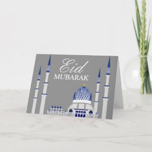 Elegant Blue and White Mosque Eid Mubarak Feestdagen Kaart