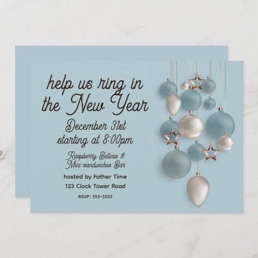 Elegant Blue and White Ornaments New Year's Eve Kaart (Voorkant / Achterkant)