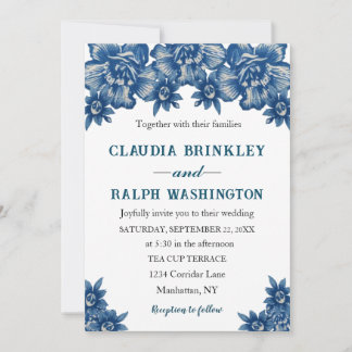 Elegant Blue and White Toile De Jouy Invitation Kaart