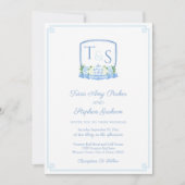 Elegant Blue and White Waterverf Crest Wedding Kaart (Voorkant)