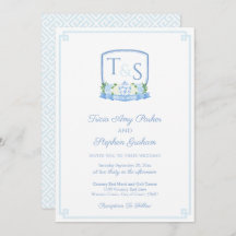 Elegant Blue and White Waterverf Crest Wedding