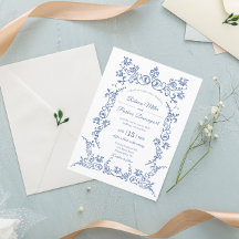 Elegant Blue and White Wedding Invitation