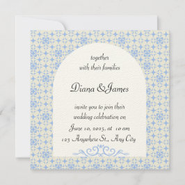 Elegant Blue and White Wedding Invitation Kaart