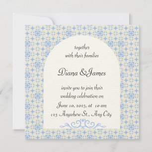 Elegant Blue and White Wedding Invitation Kaart