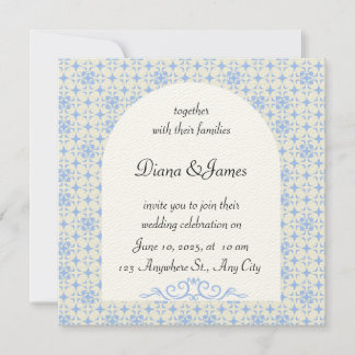 Elegant Blue and White Wedding Invitation Kaart