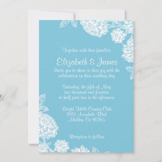 Elegant Blue and White Wedding Invitations Kaart (Voorkant)