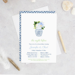 Elegant Blue and White Wedding Rehearsal Dinner Kaart