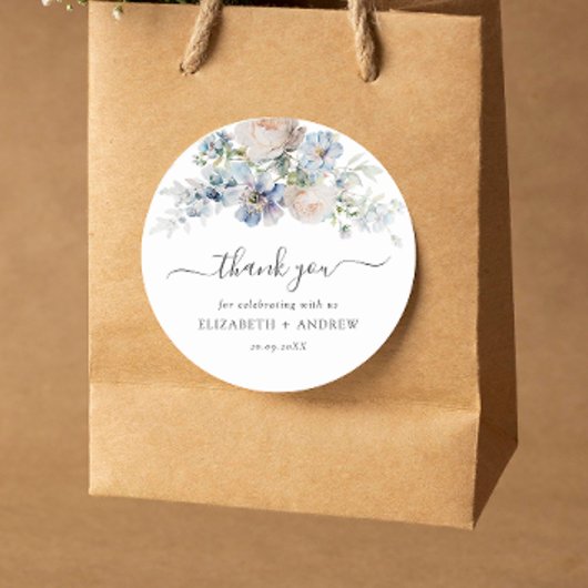 Elegant Blue and White Wedding Ronde Sticker