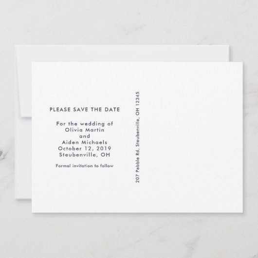 Elegant Blue and White Wedding Save The Date (Achterkant)