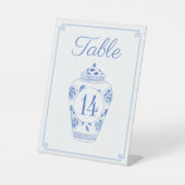 Elegant Blue and White Wedding Table Number Reclamebord Met Voetstuk (Voorkant)