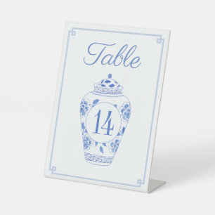 Elegant Blue and White Wedding Table Number Reclamebord Met Voetstuk