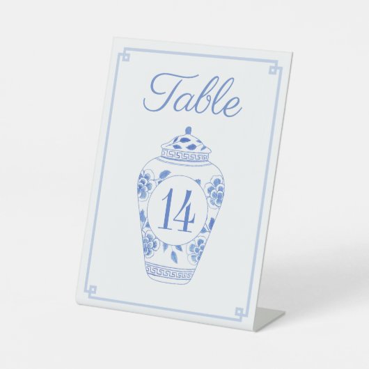 Elegant Blue and White Wedding Table Number Reclamebord Met Voetstuk (Voorkant)