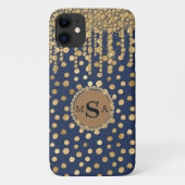 Elegant Blue Animal Print Monogram Bling Jewels Case-Mate iPhone Case (Achterkant)