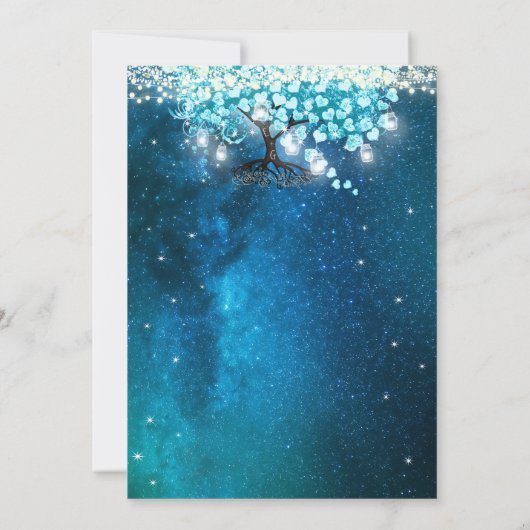 Elegant Blue Aqua Blauwgroen Heart Leaf Tree Weddi Kaart (Achterkant)