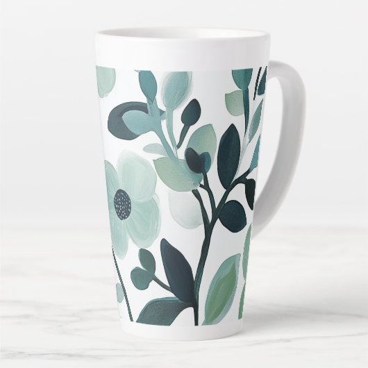 Elegant Blue Aqua Floral Pattern Mok Design (Rechterhoek)