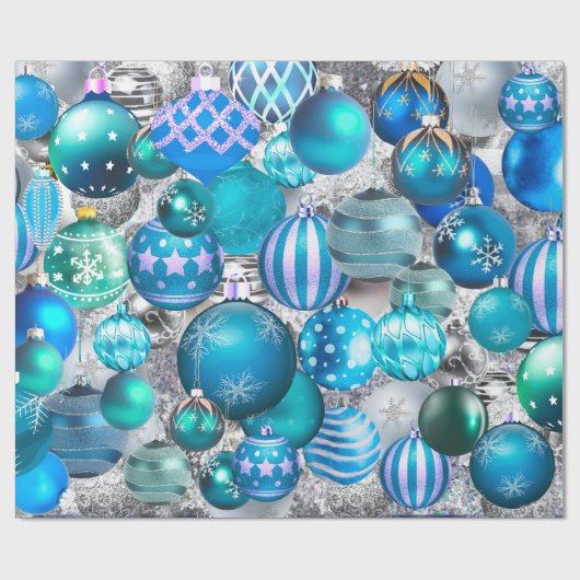 Elegant blue aqua-kerstversiering feestdagen cadeaupapier (Vlak)