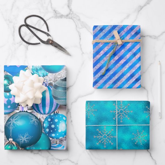 Elegant blue aqua-kerstversiering feestdagen inpakpapier vel (Voorkant)