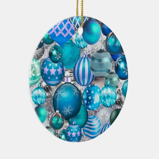 Elegant blue aqua-kerstversiering feestdagen keramisch ornament (Rechts)