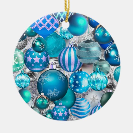 Elegant blue aqua-kerstversiering feestdagen keramisch ornament (Voorkant)