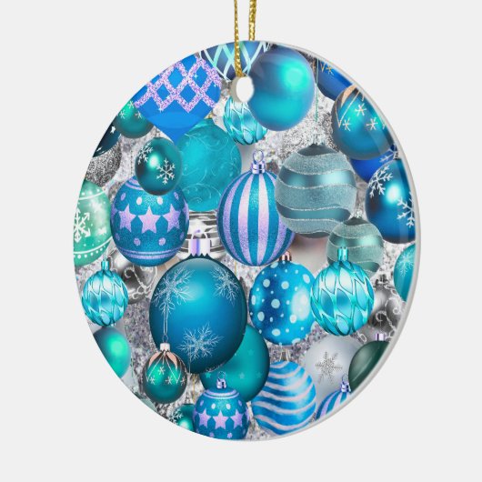 Elegant blue aqua-kerstversiering feestdagen keramisch ornament (Links)