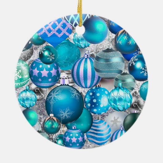 Elegant blue aqua-kerstversiering feestdagen keramisch ornament (Achterkant)
