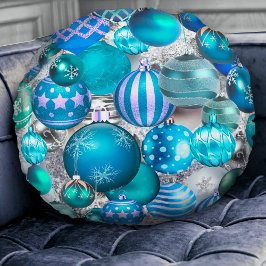 Elegant blue aqua-kerstversiering feestdagen rond kussen