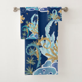 Elegant Blue Aqua Turquoise Gold Glitter Ocean Bad Handdoek