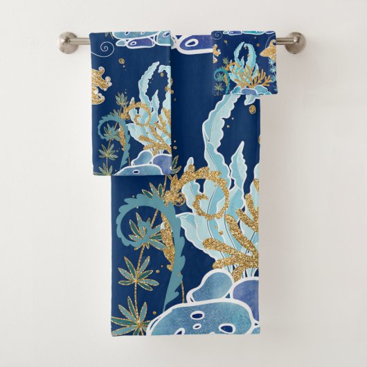 Elegant Blue Aqua Turquoise Gold Glitter Ocean Bad Handdoek (Insitu)