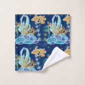 Elegant Blue Aqua Turquoise Gold Glitter Ocean Bad Handdoek (Wasdoekje)