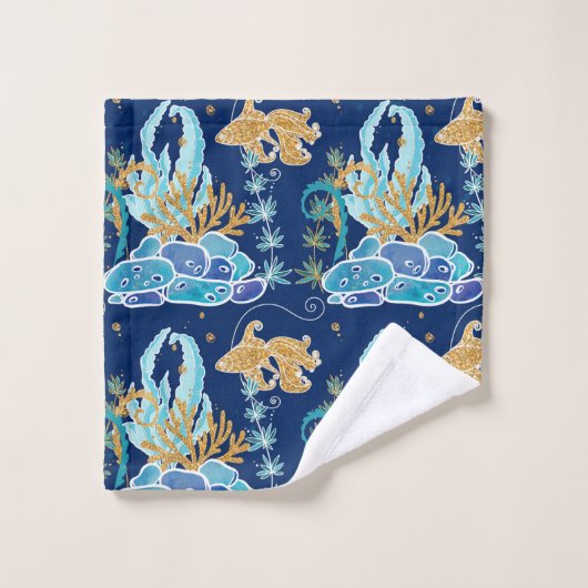 Elegant Blue Aqua Turquoise Gold Glitter Ocean Bad Handdoek (Wasdoekje)