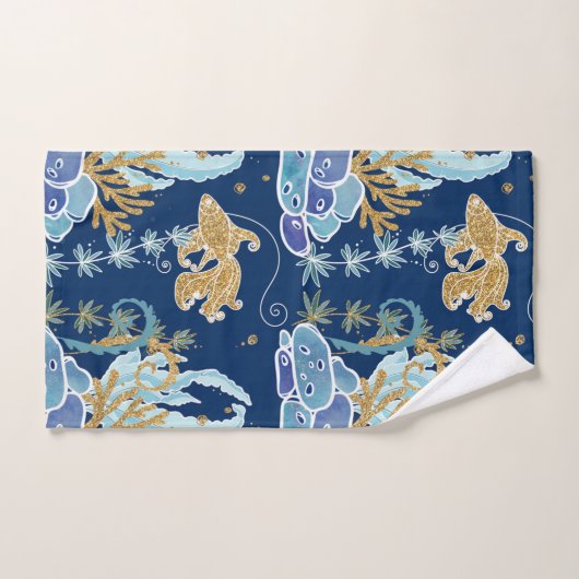 Elegant Blue Aqua Turquoise Gold Glitter Ocean Bad Handdoek (Handdoek)