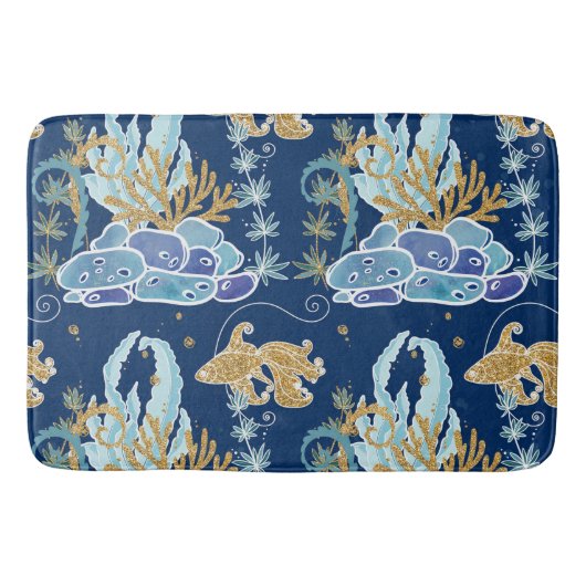 Elegant Blue Aqua Turquoise Gold Glitter Ocean Badmat (Voorkant)