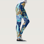 Elegant Blue Aqua Turquoise Gold Glitter Ocean Leggings (Rechts)