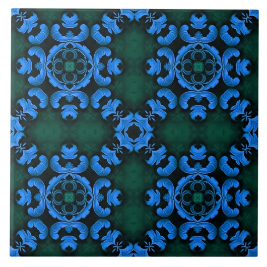 Elegant blue arabesque pattern tile tegeltje (Voorkant)