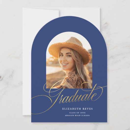 Elegant Blue Arch Foto Afstuderen Aankondiging (Voorkant)