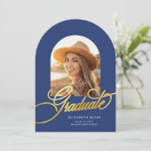 Elegant Blue Arch Foto Afstuderen Aankondiging (Staand voorkant)