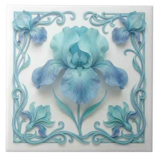 Elegant Blue Art Deco Stylized Lilies Tegeltje (Voorkant)