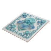 Elegant Blue Art Deco Stylized Lilies Tegeltje (Zijkant)