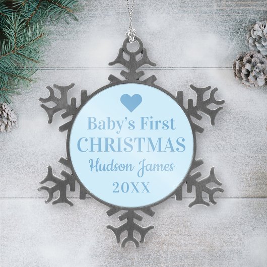 Elegant Blue Baby Boy eerste kerstmis Tin Sneeuwvlok Ornament