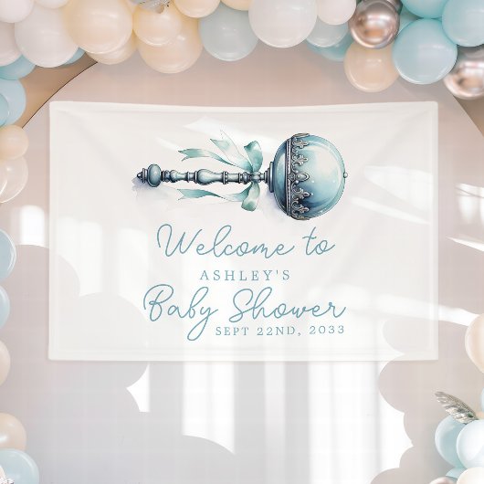 Elegant Blue Baby Rattle Boy Baby shower Welkom Spandoek