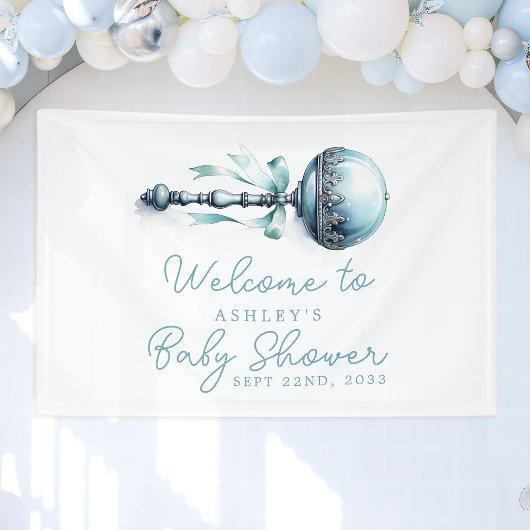 Elegant Blue Baby Rattle Boy Baby shower Welkom Spandoek