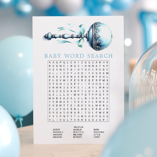 Elegant Blue Baby Rattle Boy Baby Word Search Kaar Kaart