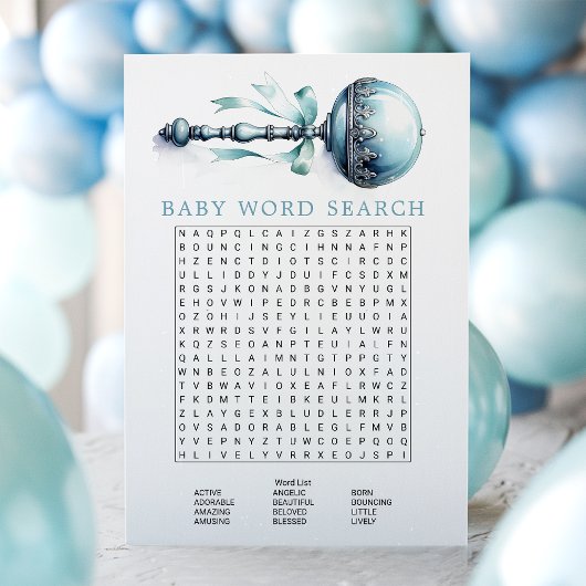 Elegant Blue Baby Rattle Boy Baby Word Search Kaar Kaart