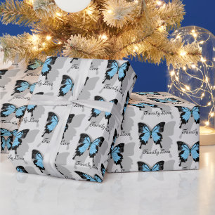Elegant Blue Backed Butterfly Shadow Monogram Cadeaupapier