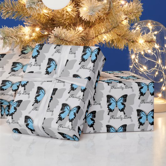Elegant Blue Backed Butterfly Shadow Monogram Cadeaupapier (Feestdagen)