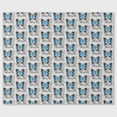 Elegant Blue Backed Butterfly Shadow Monogram Cadeaupapier (Vlak)