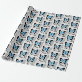Elegant Blue Backed Butterfly Shadow Monogram Cadeaupapier (Uitgerold)