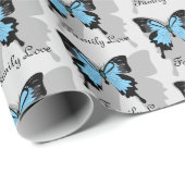 Elegant Blue Backed Butterfly Shadow Monogram Cadeaupapier (Rol Hoek)