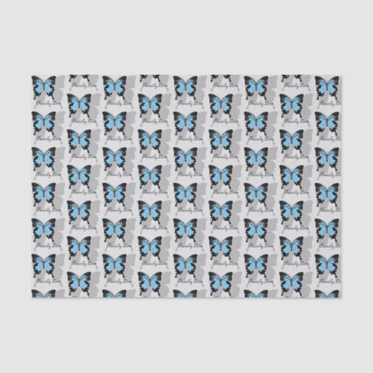 Elegant Blue Backed Butterfly Shadow Monogram Tissuepapier (Voorkant)