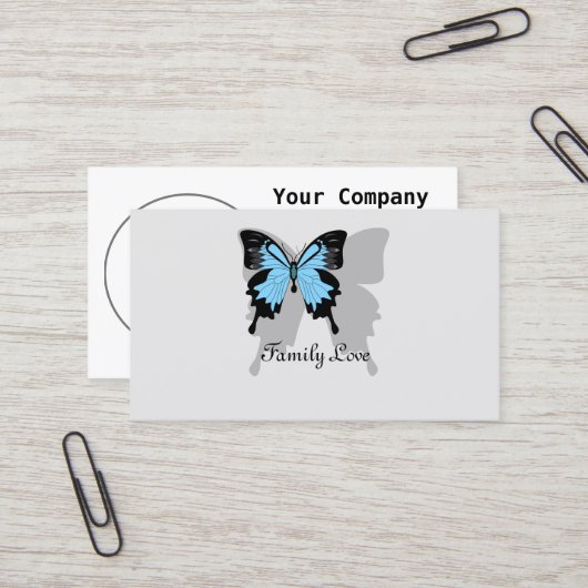 Elegant Blue Backed Butterfly Shadow Monogram Visitekaartje (Voorkant / Achterkant in situ)
